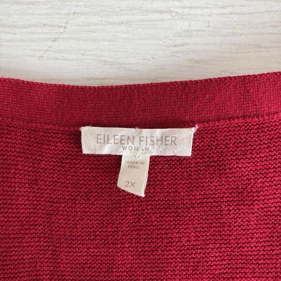 Eileen Fisher Sweater Womens 2X Organic Cotton Open Front Red Cardigan Staple - Picture 9 of 10